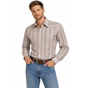 Vintage 80s Men's 42 Western Shirt Panhandle Slim Taupe Stripe USA 42